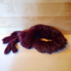 Rabbit Fur Red Burgundy Wrap Neck Wrap Collar Scarf